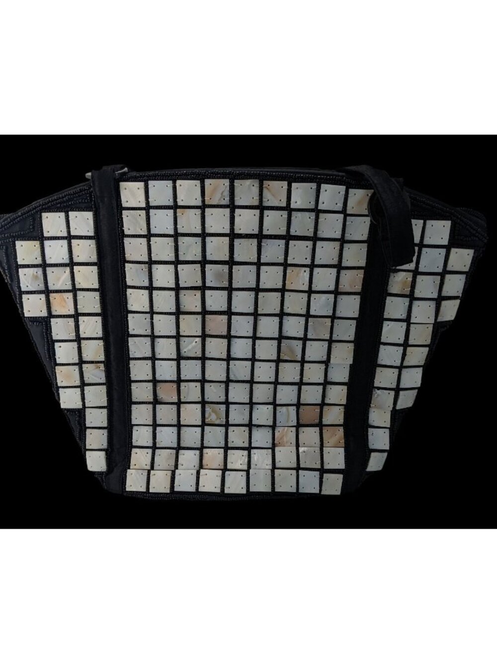 Sea Cove Beach To City Tote Bag With Mother-Of-Pearl Tile Design Black Fabric Sp
